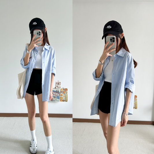 Carson Blue Pocket Blouse