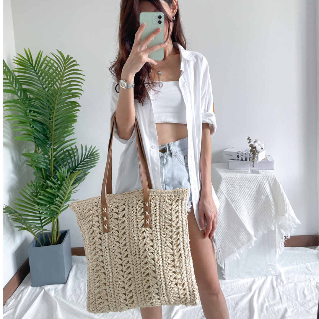 Shoulder Carry Straw Totebag