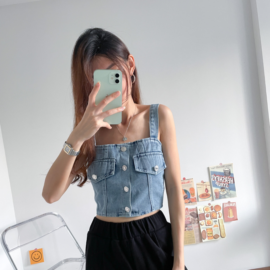 Calixta Denim Button Top