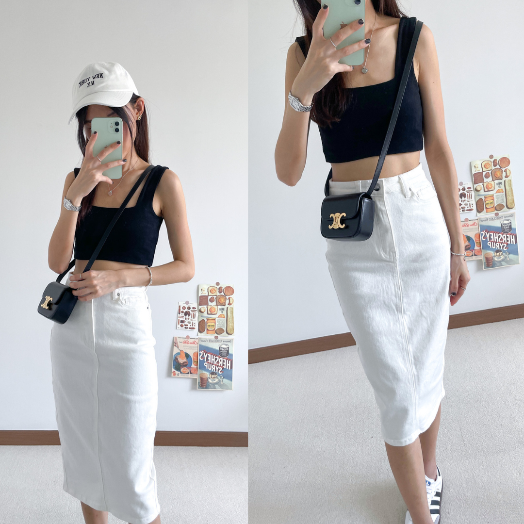 Jalen Petite White Denim Back Slit Skirt