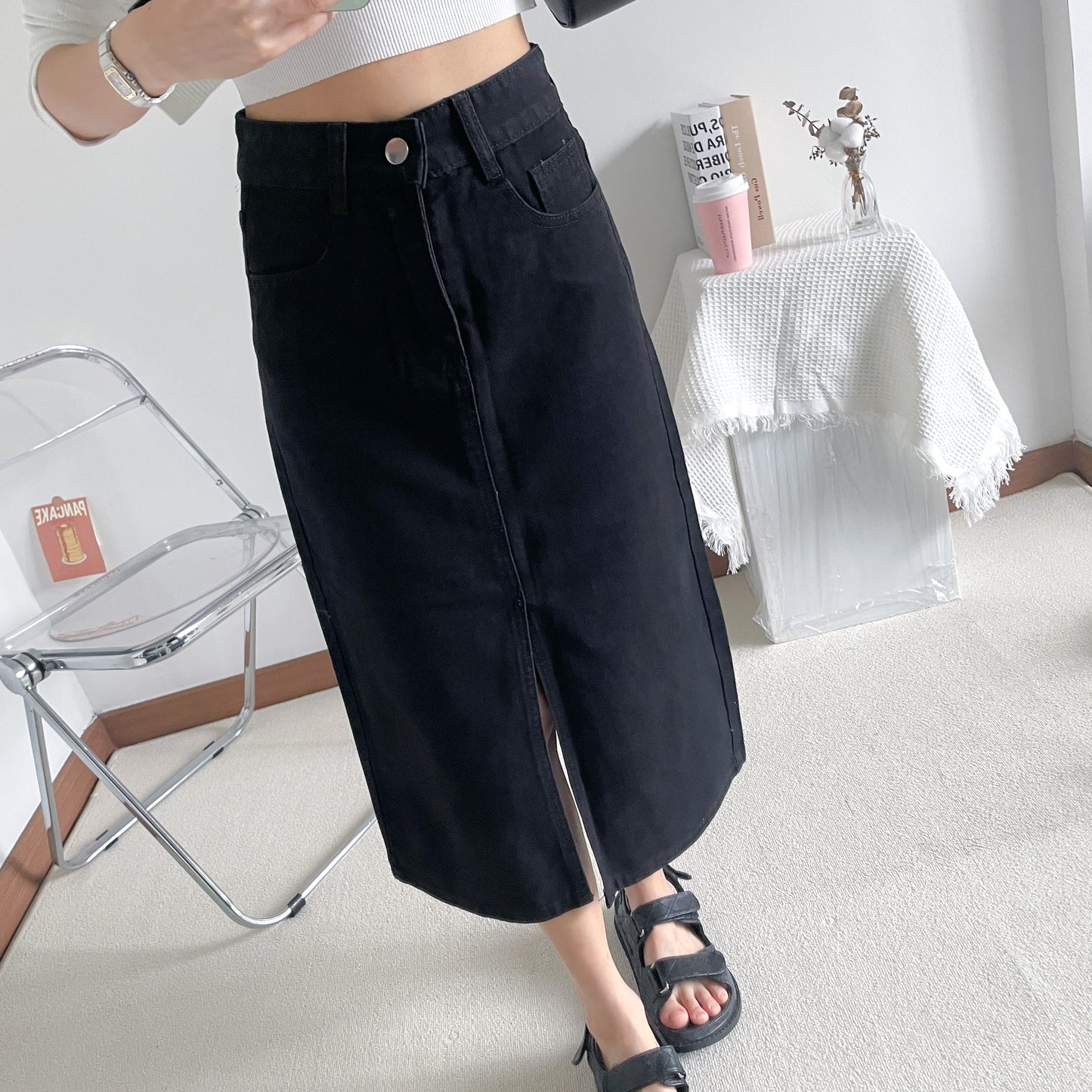 Petite Jenma Front Slit Denim Skirt