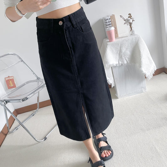 Petite Jenma Front Slit Denim Skirt