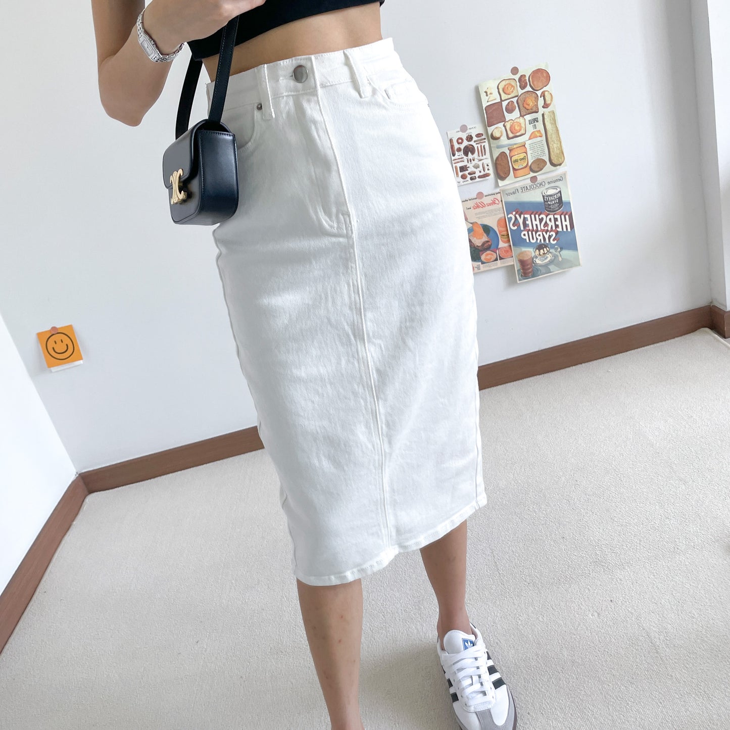 Jalen Petite White Denim Back Slit Skirt