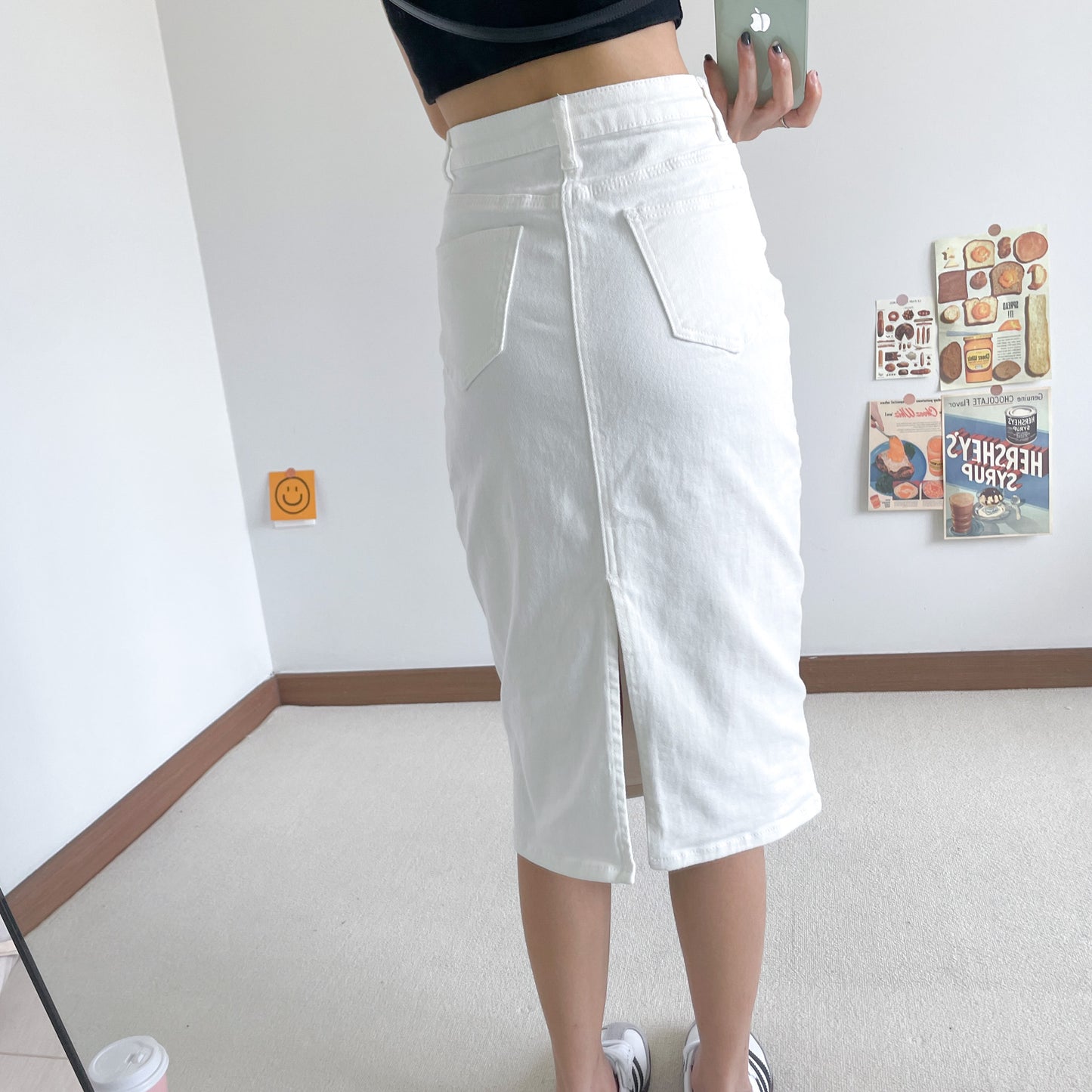 Jalen Petite White Denim Back Slit Skirt