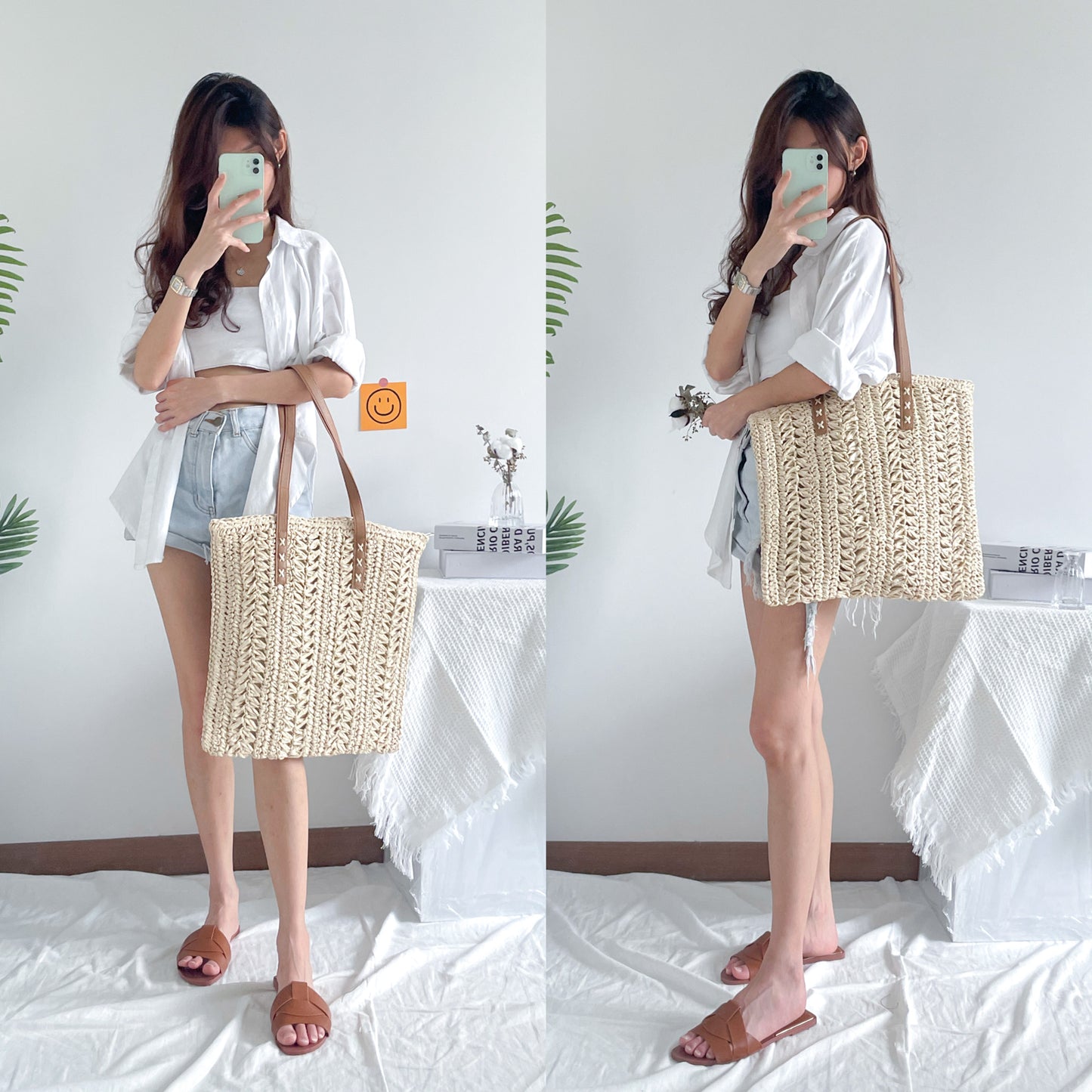 Shoulder Carry Straw Totebag