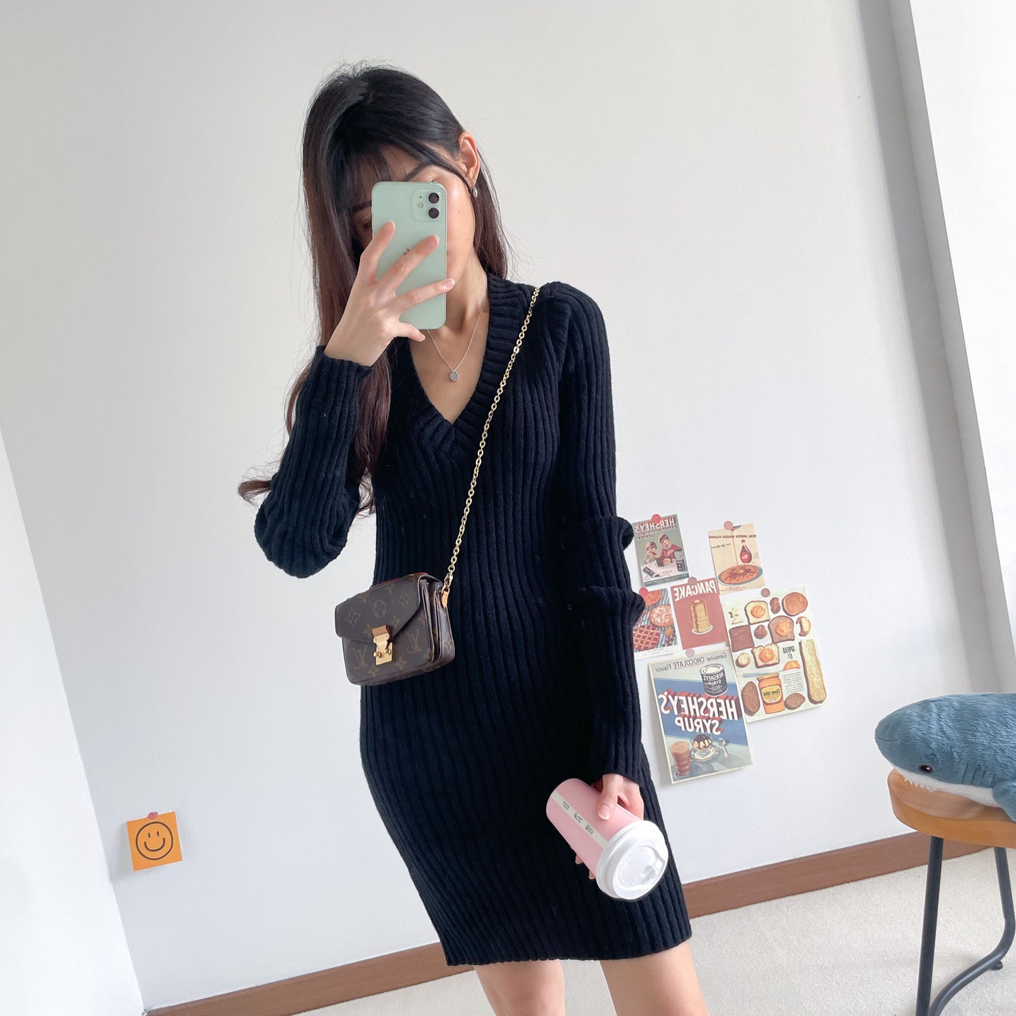 Anika Knitted V Neck Dress