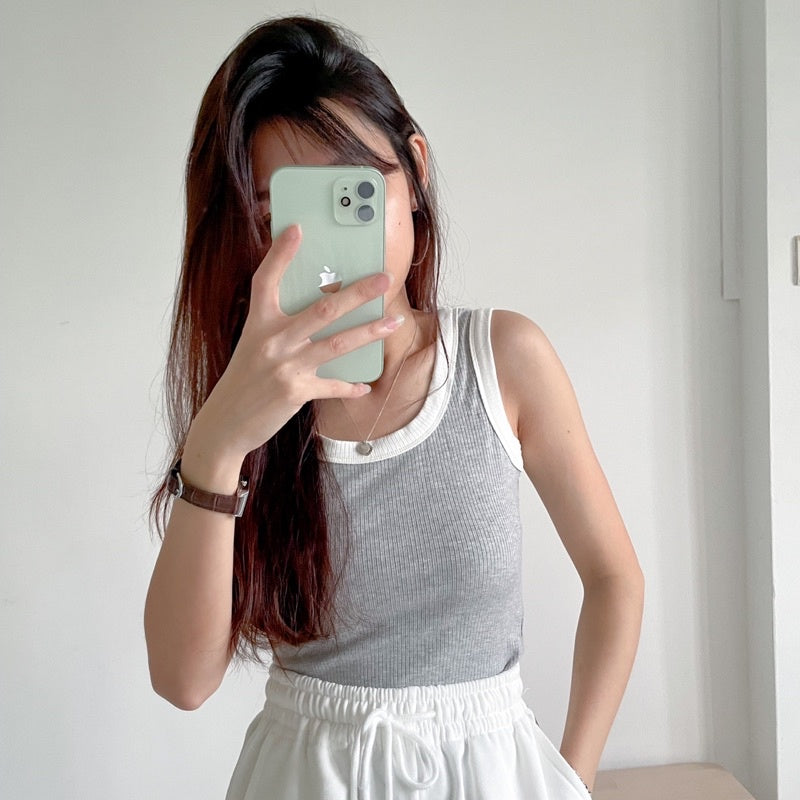 Basic 2 Tone Sleeveless Top